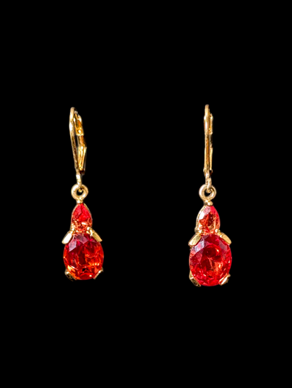 Vintage Chateau D'Argent Dangle Genuine Padparadscha and Orange Sapphire Leverback 18k Yellow Gold Vermeil Earrings