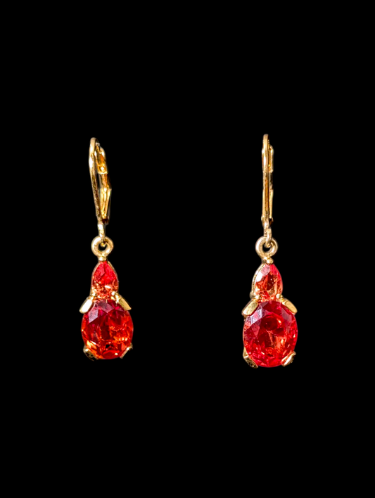 Vintage Chateau D'Argent Dangle Genuine Padparadscha and Orange Sapphire Leverback 18k Yellow Gold Vermeil Earrings