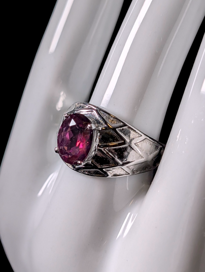 Vintage Oval Cut Verified Pink Mystic Topaz Solitaire Silver Stainless Steel Ring