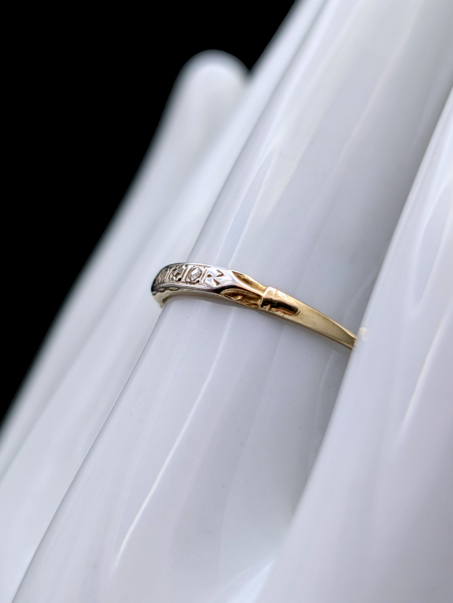 Antique Dainty Solid 14k Gold and Platinum Earth Mined Genuine Diamond Trilogy Wedding Band Ring