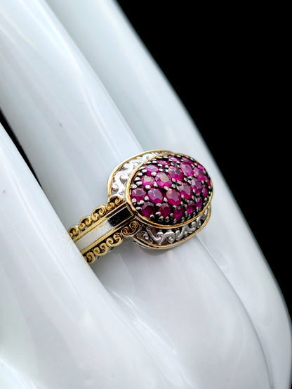 Vintage Inspired Gems En Vogue 18k Gold Filigree Palladium Silver Earth Mined Genuine Ruby East West Cluster Black Prong Sterling Ring