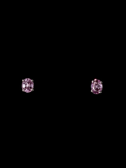 Vintage Oval Cut Genuine Pink Sapphire Stud Sterling Silver Earrings