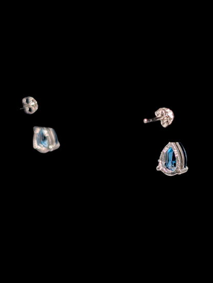 Vintage Genuine London Blue Topaz and White Topaz Accent Teardrop Dangle Sterling Silver Earrings