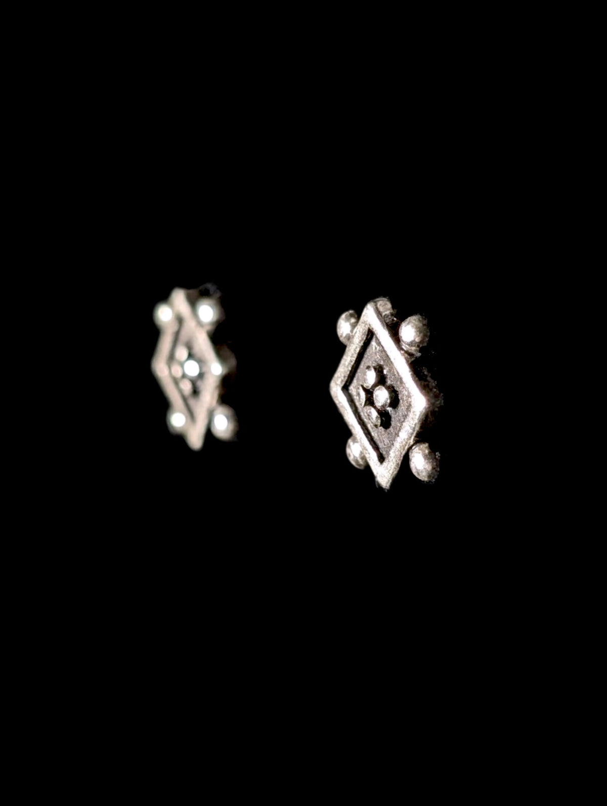 Vintage Square Artesian Carved Sterling Plated Stud Earrings