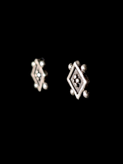 Vintage Square Artesian Carved Sterling Plated Stud Earrings