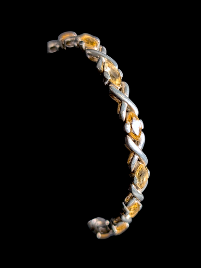 Vintage Marquise Cut Genuine Gold Citrine Sterling Silver Infinity Bracelet