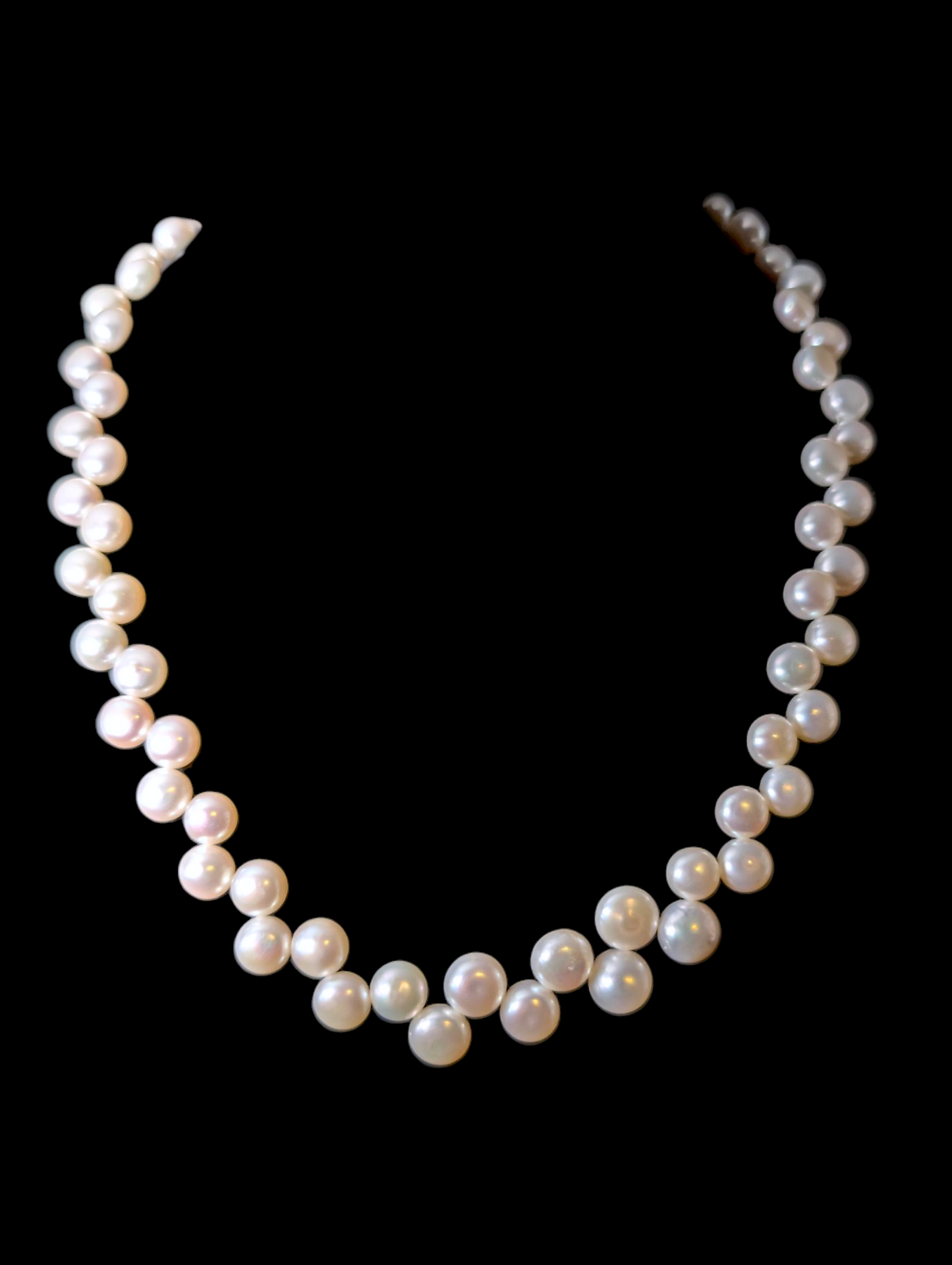 Vintage Hand Threaded Genuine Cultured Freshwater Button Shaped Pearl Staggered Necklace