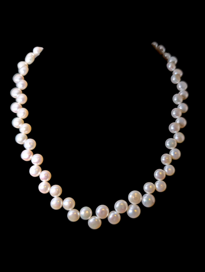 Vintage Hand Threaded Genuine Cultured Freshwater Button Shaped Pearl Staggered Necklace
