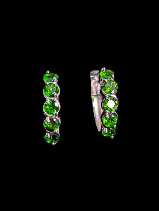 Vintage Genuine Chrome Diopside Sterling Silver Hinged Wingback Hoop Earrings