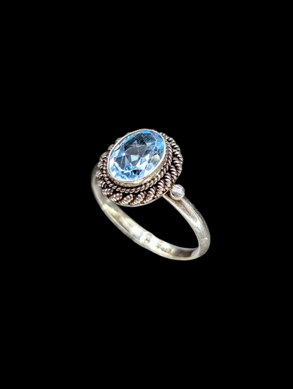 Vintage Artisan Genuine Swiss Topaz Solitaire Sterling Silver Braided Ring