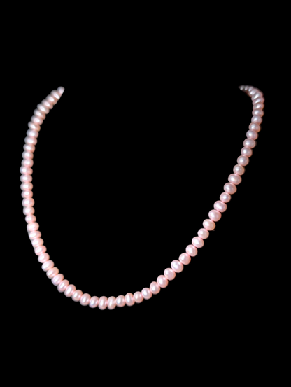 Vintage Dainty Genuine Pink Cultured Freshwater Pearl Oval Shaped Sterling Silver Necklace