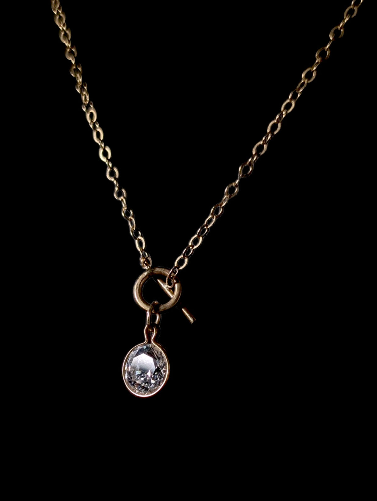 Vintage Simulated Diamond 14k Yellow Gold Chain Toggle Necklace