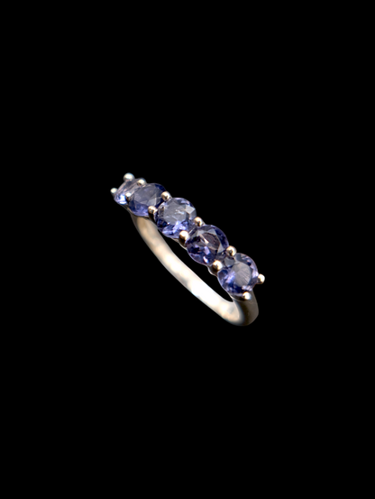 Vintage 5 Stone Round Cut Genuine Tanzanite Band Sterling Silver 925 Ring