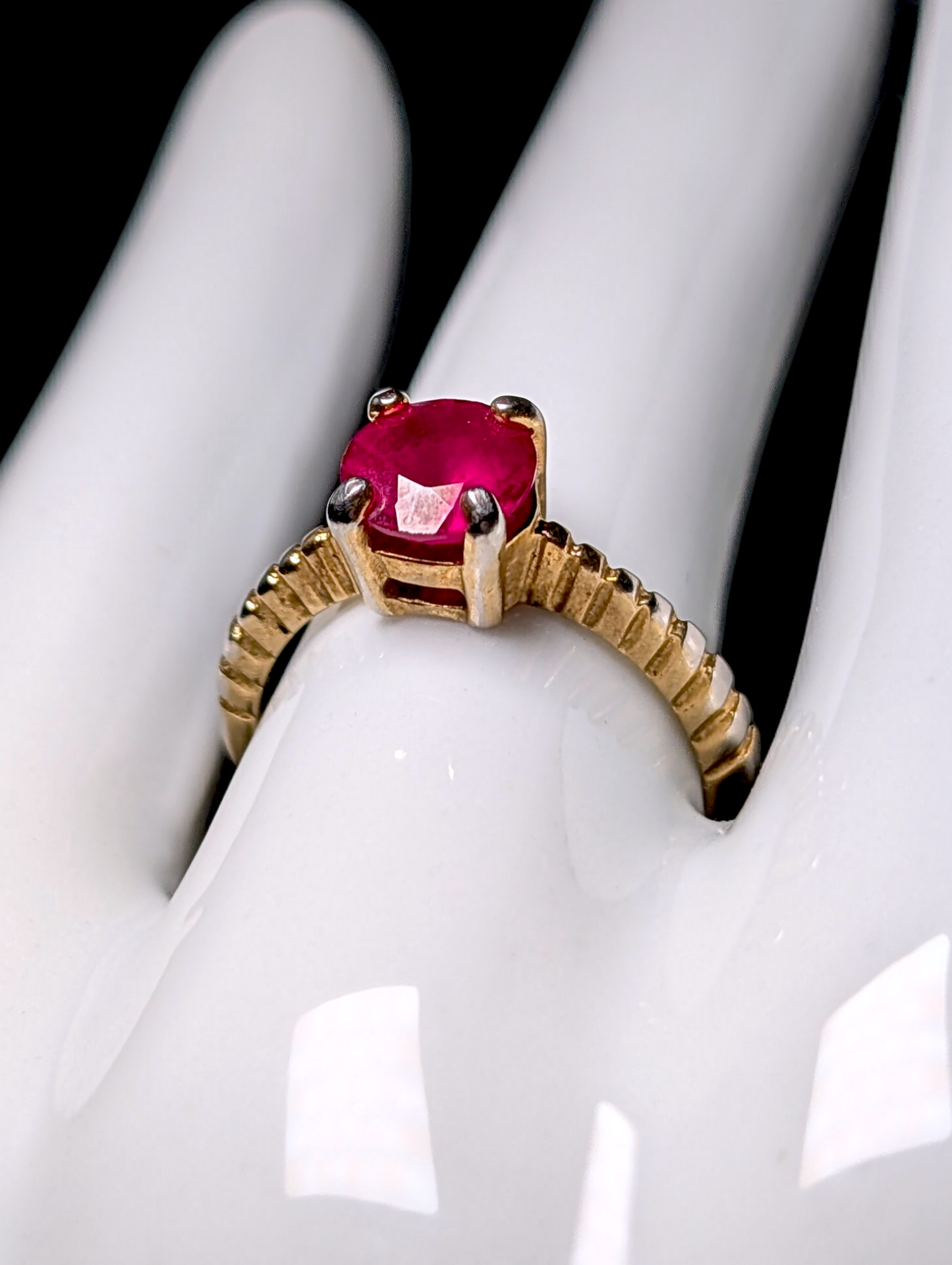 Vintage Lindenwold Round Cut Verified Ruby Solitaire 14kt Gold over Sterling Silver Ring