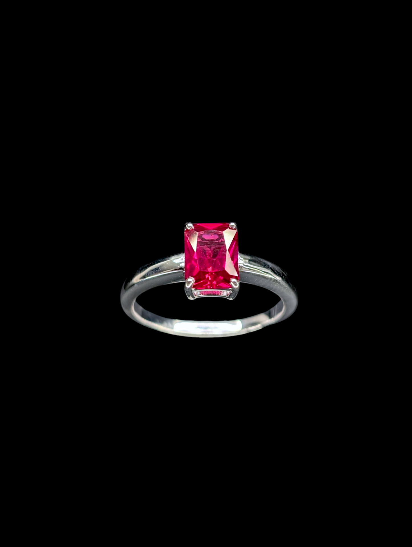 Vintage Radiant Cut Genuine Ruby Solitaire Rhodium Over Sterling Silver Ring