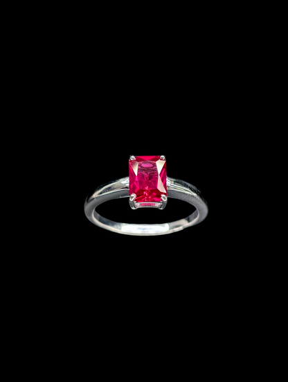 Vintage Radiant Cut Genuine Ruby Solitaire Rhodium Over Sterling Silver Ring