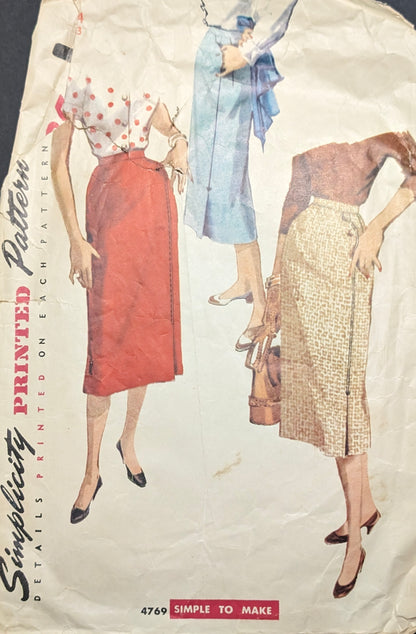 1950s - 1970s Original Vintage Sewing Pattern: Simplicity 4769 Waist 24" Hip 33"