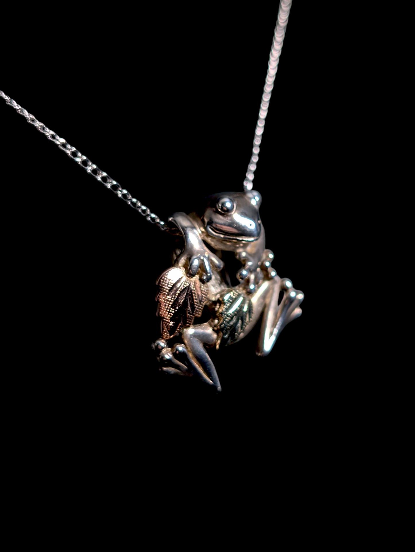 Black Hills Gold Frog Holding Grape Leaves Slider 12k Gold and Sterling Silver Pendant