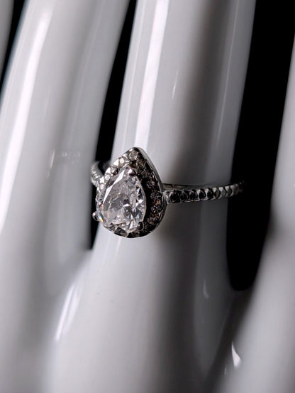 Vintage Pear Cut Simulated Diamond Solitaire Sterling Silver Vacation Ring