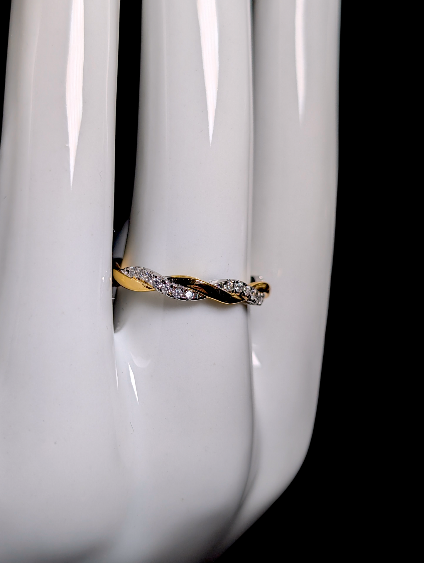 Vintage Inspired Twisted Round Cut Simulated Diamond Stackable Band Gold Over Sterling Silver Vacation Ring