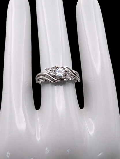 Vintage White Sapphire 925 Silver Twisted Engagement Ring