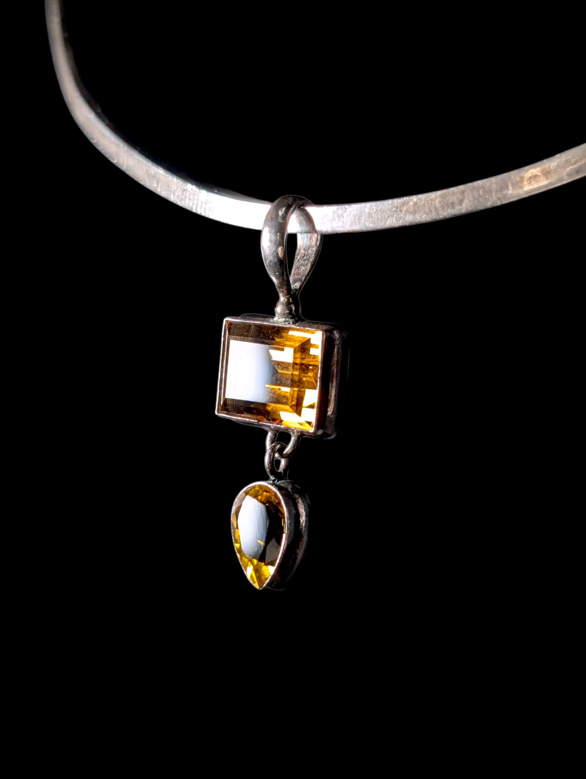 Vintage East-West Emerald Cut Genuine Madeira Citrine Sterling Silver Dangle Pendant