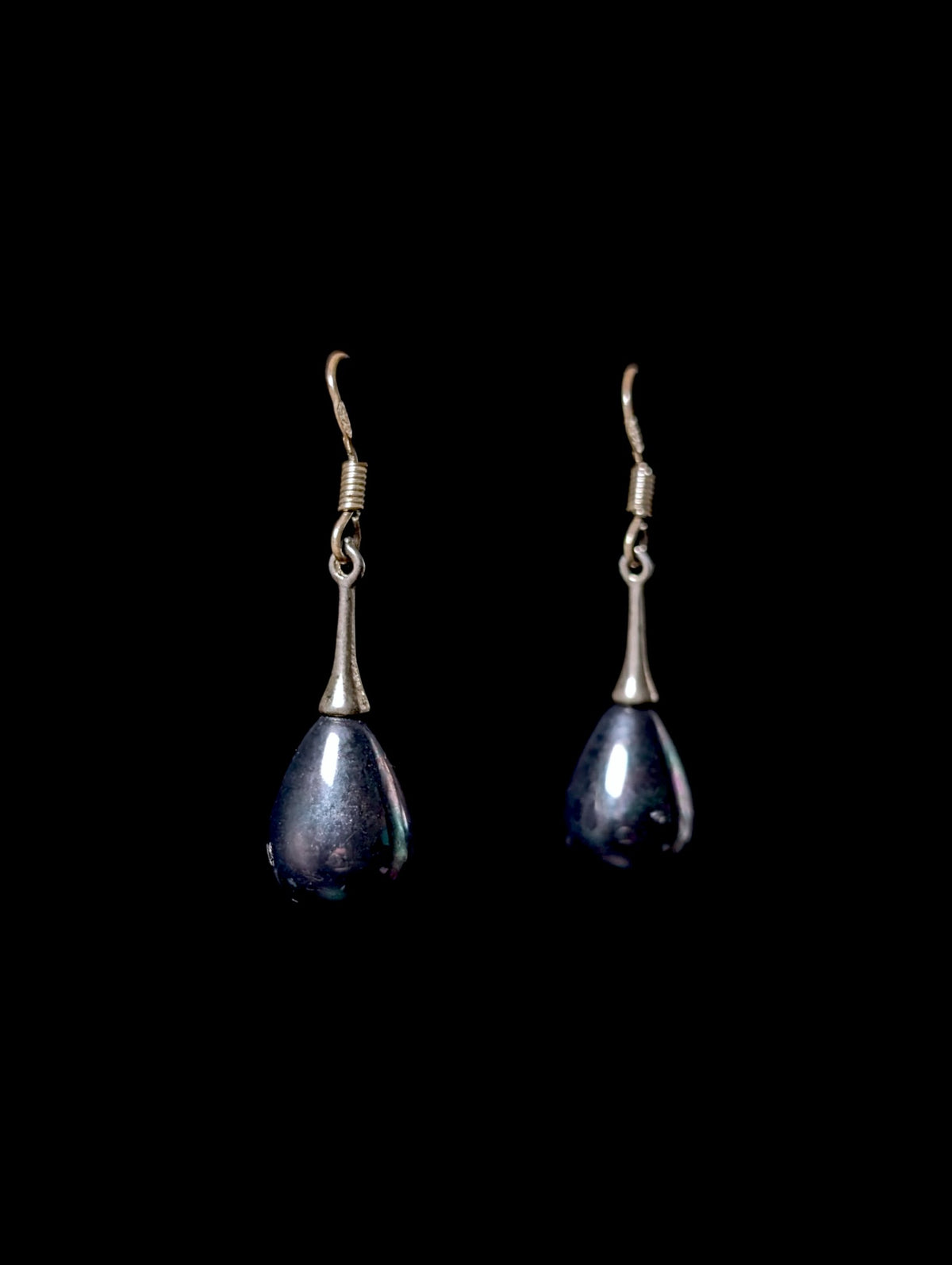 Vintage Tear Drop Genuine Tahitian Pearl Sterling Silver Dangle Earrings