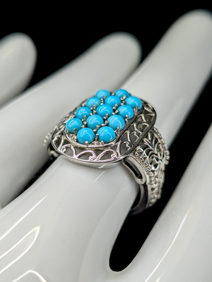 Vintage Arizona Sleeping Beauty Genuine Turquoise Stainless Steel Silver Ring