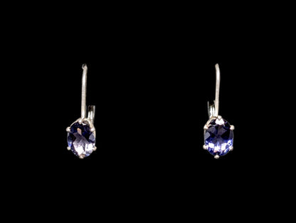Vintage Oval Cut Genuine Tanzanite Sterling Silver Drop Earrings