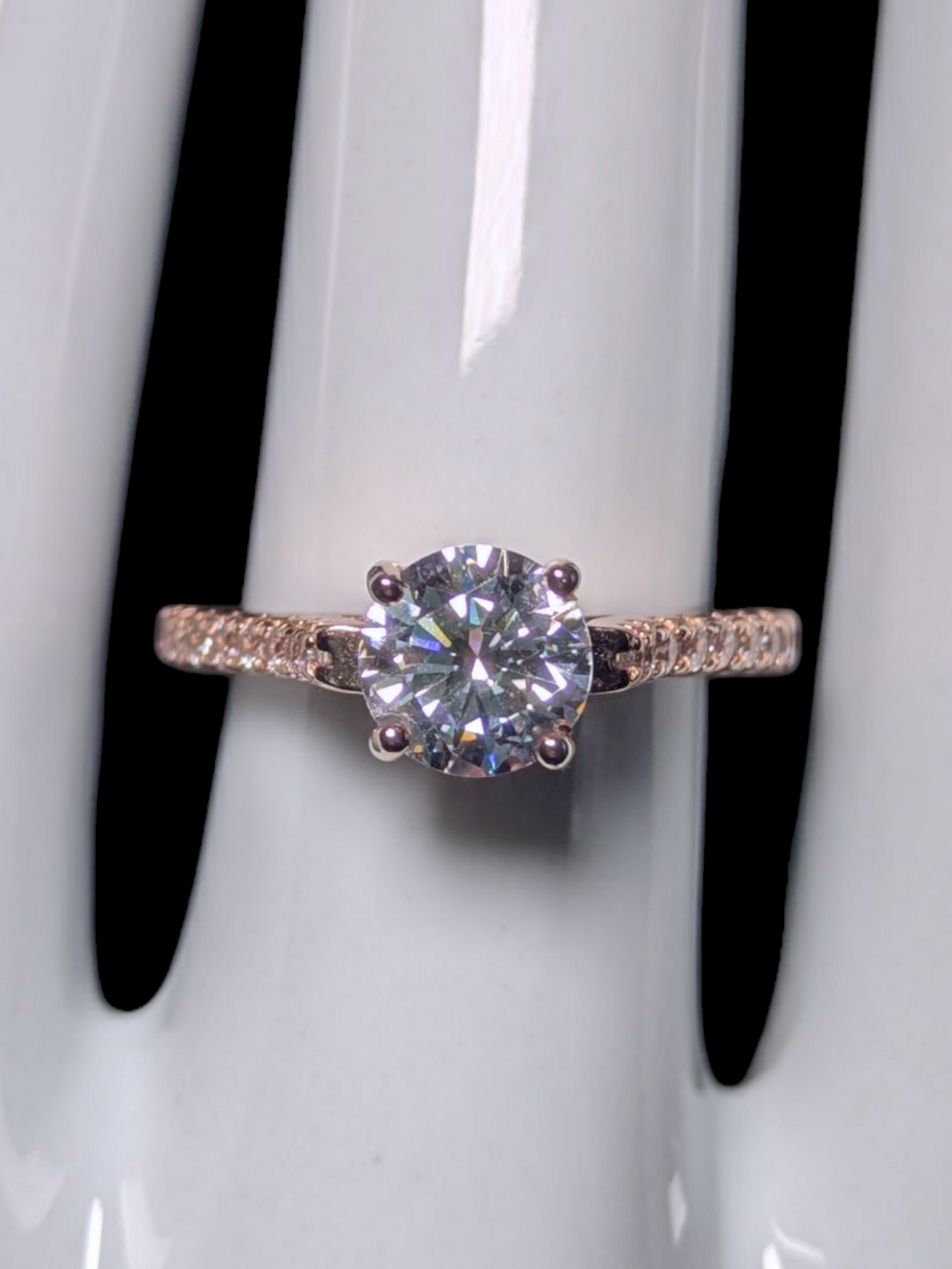 Vintage Round Brilliant Cut Simulated Diamond with Simulated Diamond Accents Rose Gold Toned Ring
