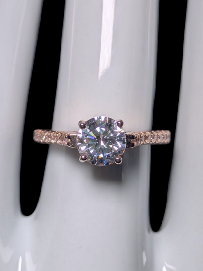 Vintage Round Brilliant Cut Simulated Diamond with Simulated Diamond Accents Rose Gold Toned Ring