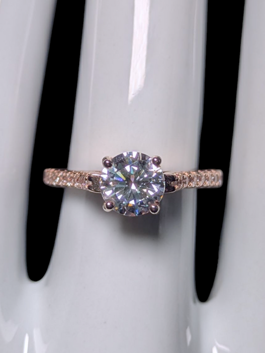 Vintage Round Brilliant Cut Simulated Diamond with Simulated Diamond Accents Rose Gold Toned Ring