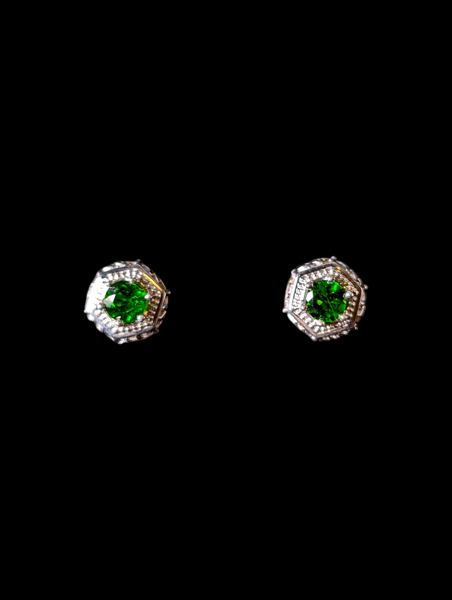 Vintage Inspired Oval Cut 1.2 Carat Earth Mined Genuine Chrome Diopside Sterling Silver Hexagon Post Earrings