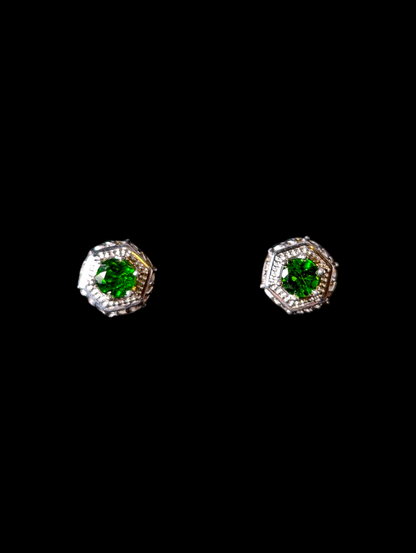 Vintage Inspired Oval Cut 1.2 Carat Earth Mined Genuine Chrome Diopside Sterling Silver Hexagon Post Earrings