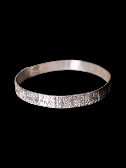 Vintage Zodiac Astrology Sterling Silver Bangle Bracelet