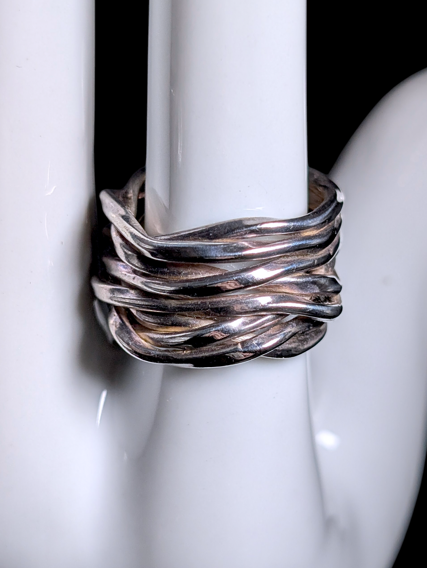 Vintage Brutalist Wrap Around Heavy Sterling Silver Band Ring