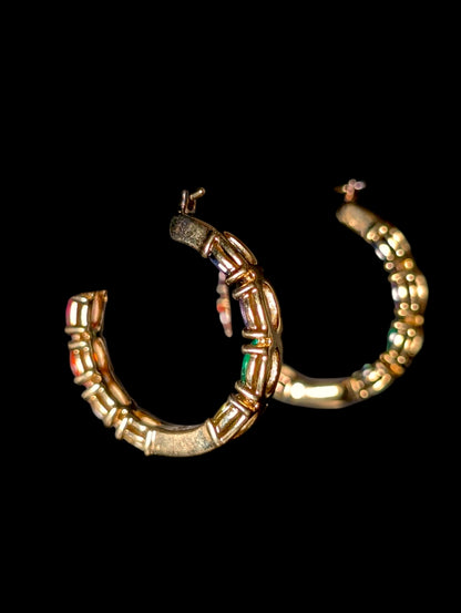 Vintage Mixed Rainbow Genuine Gemstone 14k Yellow Gold Vermeil Inside Out Hoop Earrings