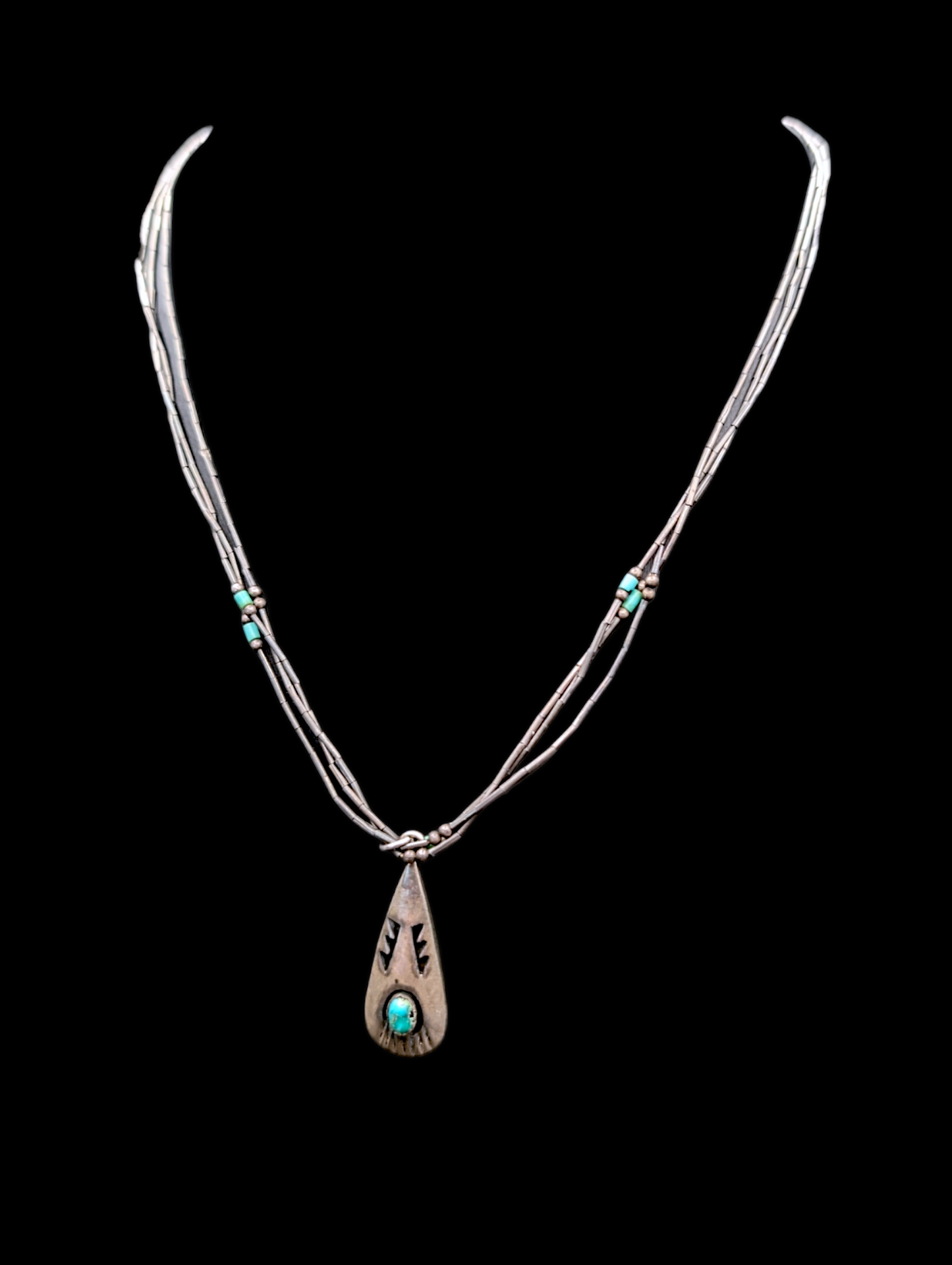 Vintage Navajo Inspired Sterling Silver and Genuine Turquoise Bead Necklace