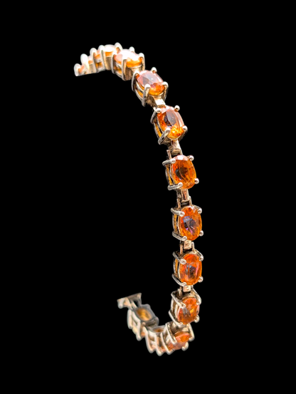 Vintage 14+ Carat Oval Cut Orange Genuine Mexican Fire Opal Pink and Blue Flash Sterling Silver Tennis Bracelet