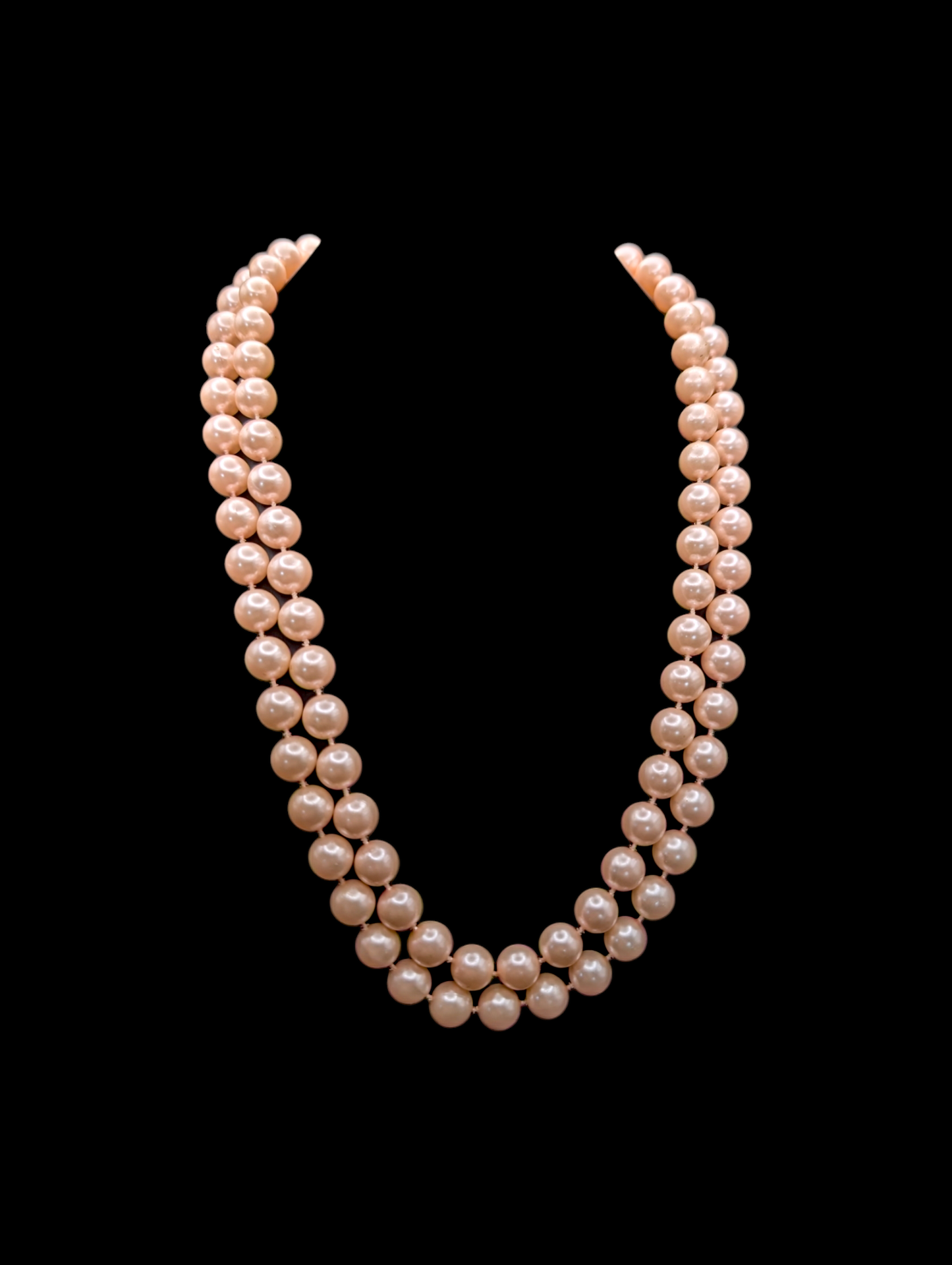 1950s Freshwater Double Strand Pink Pearl Opalescent Necklace