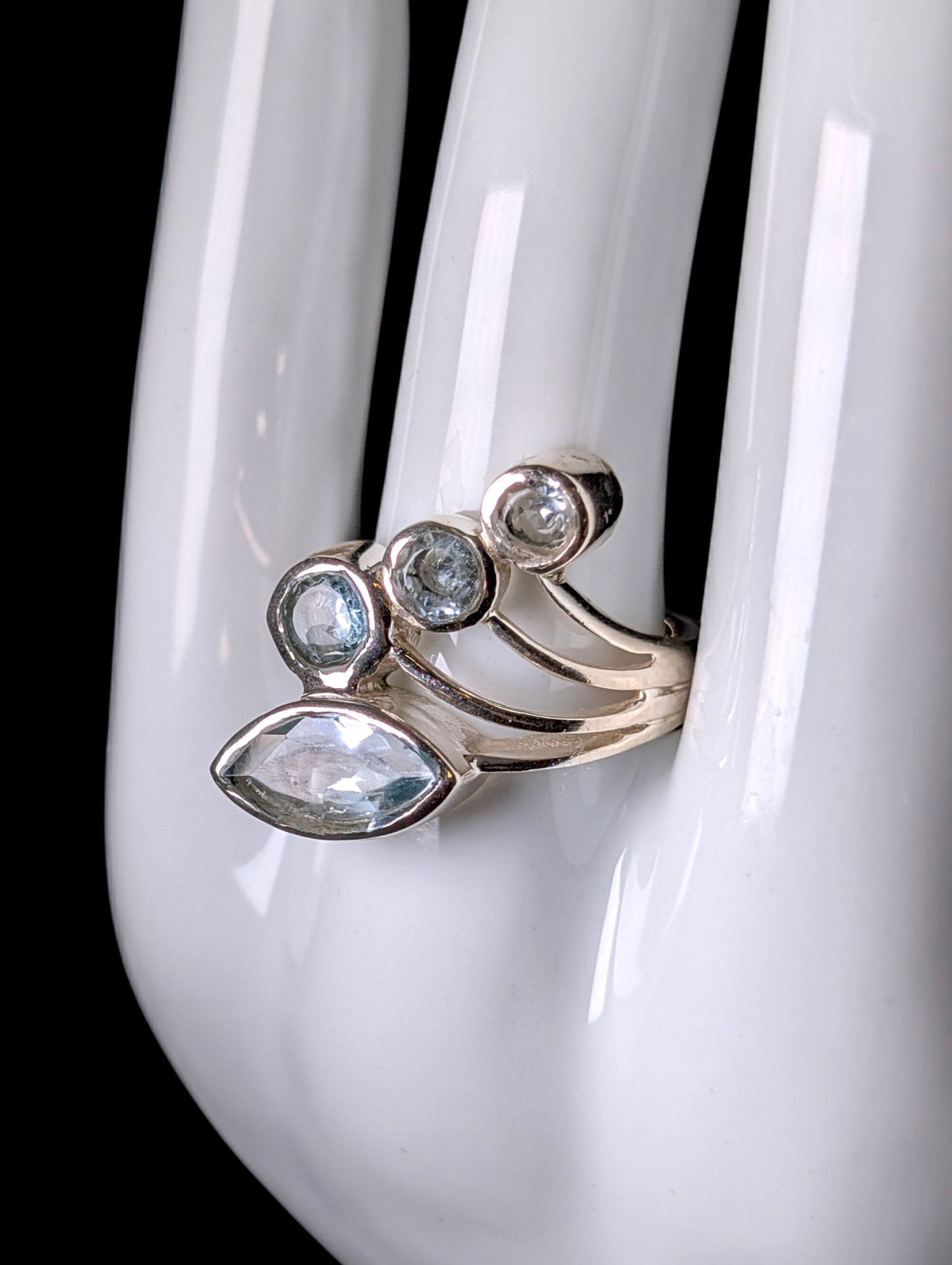 Vintage Inspired Mixed Cut Genuine Sky Blue Topaz Sterling Silver Ring