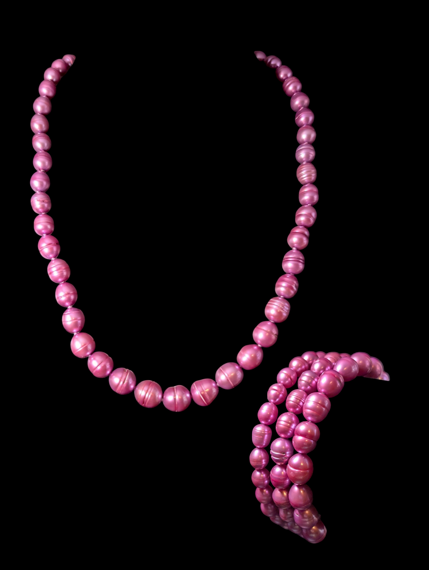 Vintage Inspired Honora Graduating Purple Genuine Pearl Hand Knotted Ring Shaped Necklace and Bracelet Set