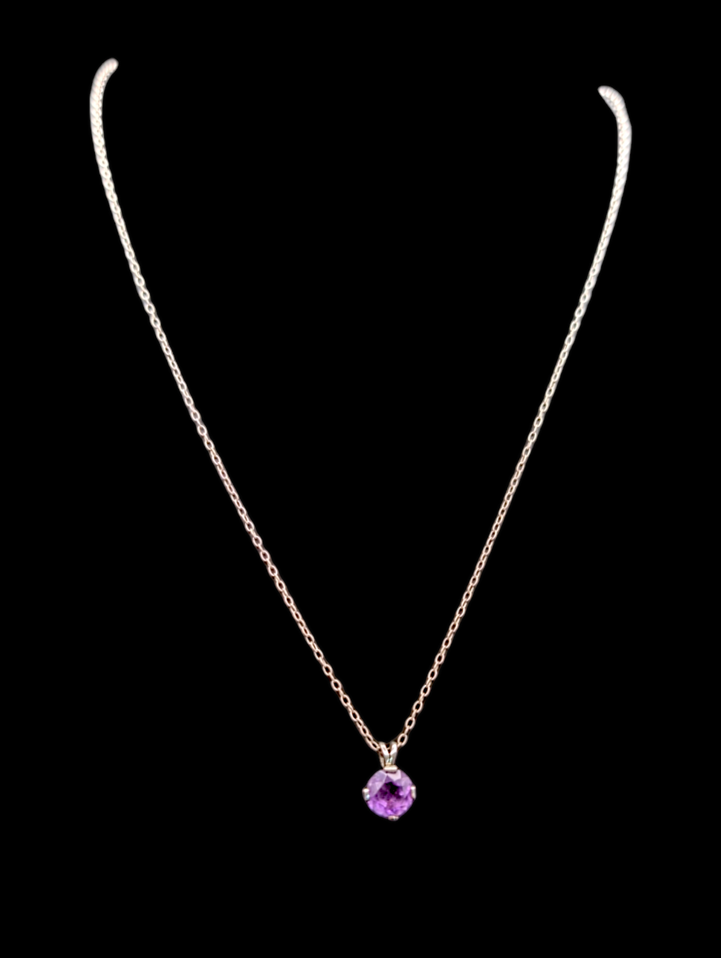 Vintage White Gold Chain Necklace with Princess Cut Amethyst Pendant