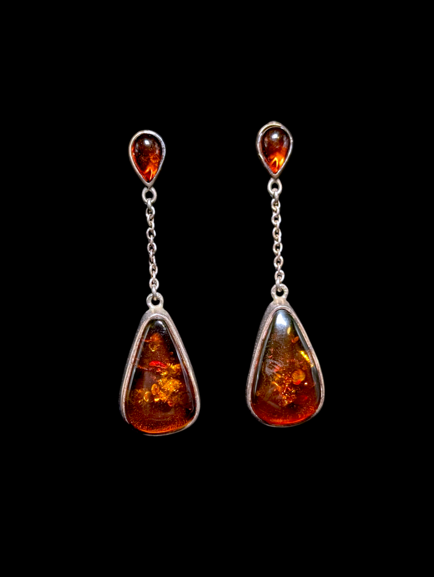 Vintage Dangle Genuine Baltic Amber Sterling Silver Drop Post Earrings