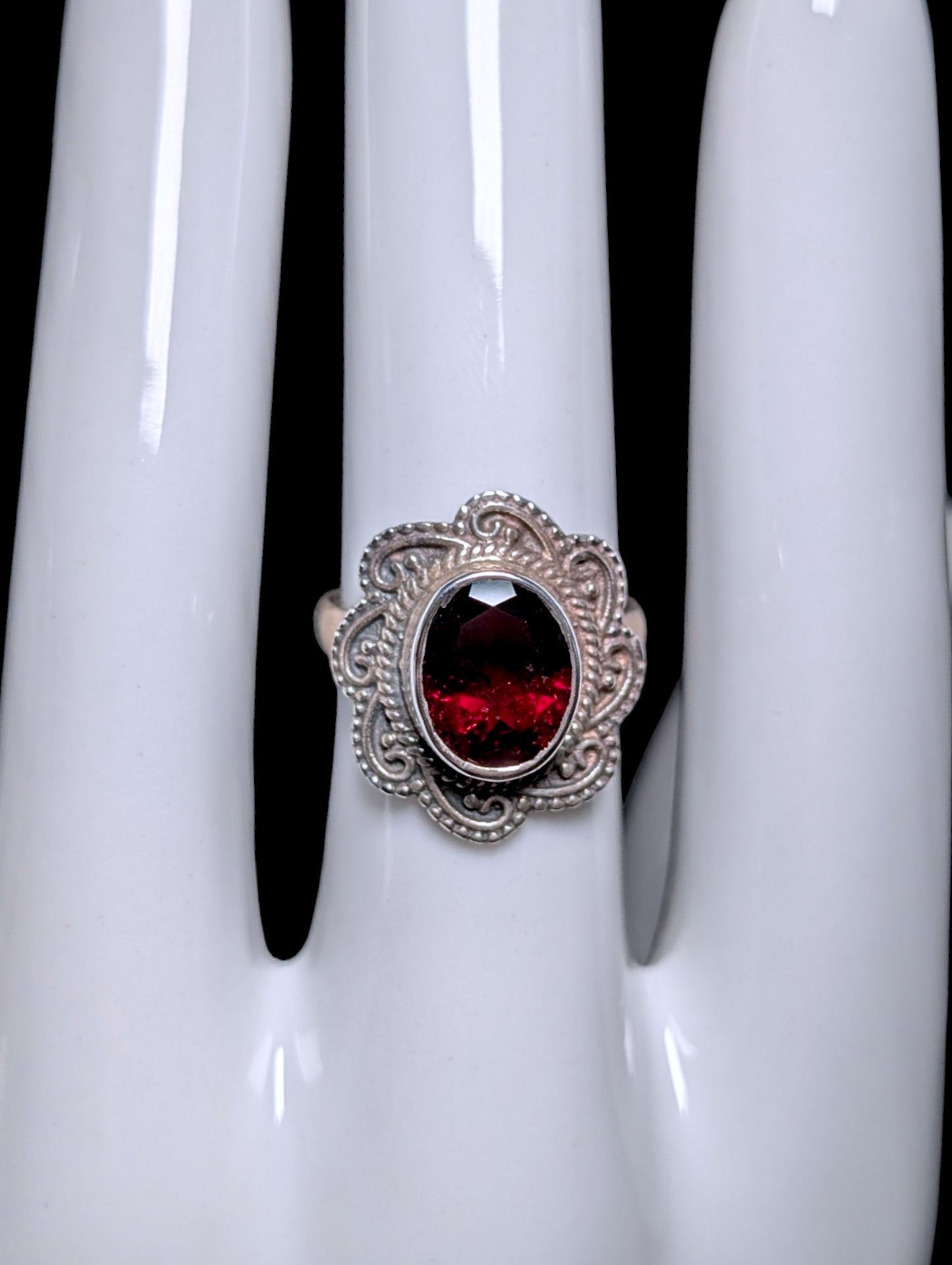 Vintage Artisan Genuine Garnet Bezel Set Solitaire Sterling Silver Ring
