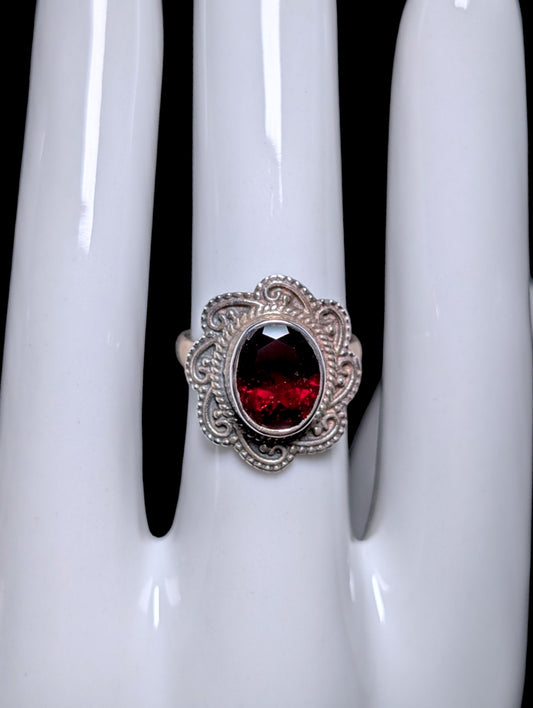 Vintage Artisan Genuine Garnet Bezel Set Solitaire Sterling Silver Ring