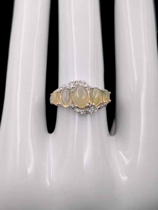 Vintage Earth Mined Genuine Ethiopian Opal and White Topaz 925 Sterling Silver Ring