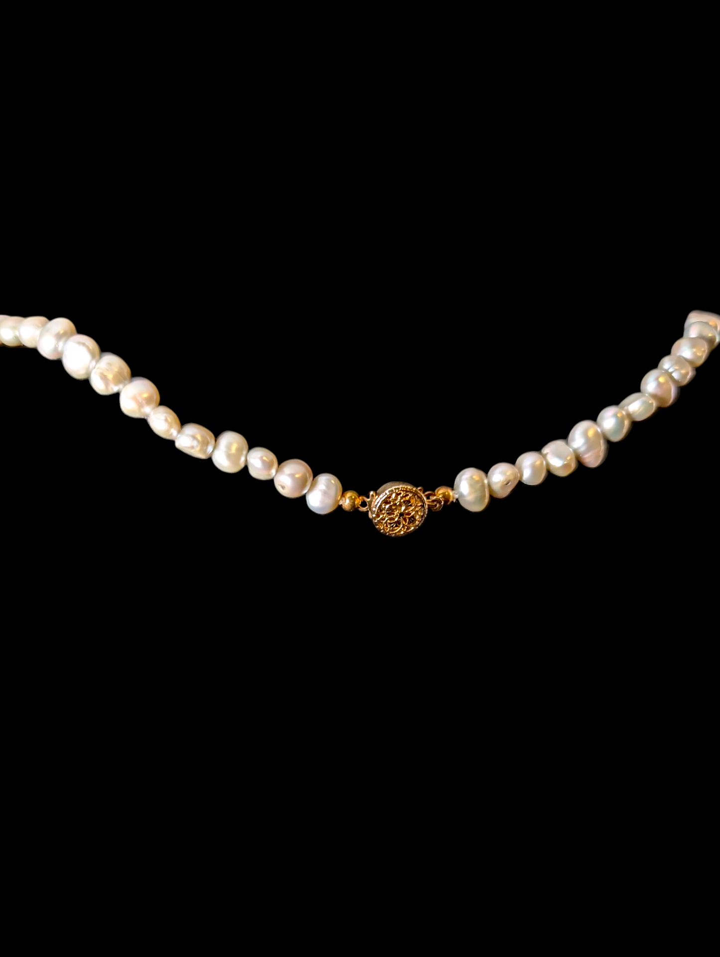 Vintage Genuine Gray Freshwater Pearl Gold Toned Box Clasp Necklace