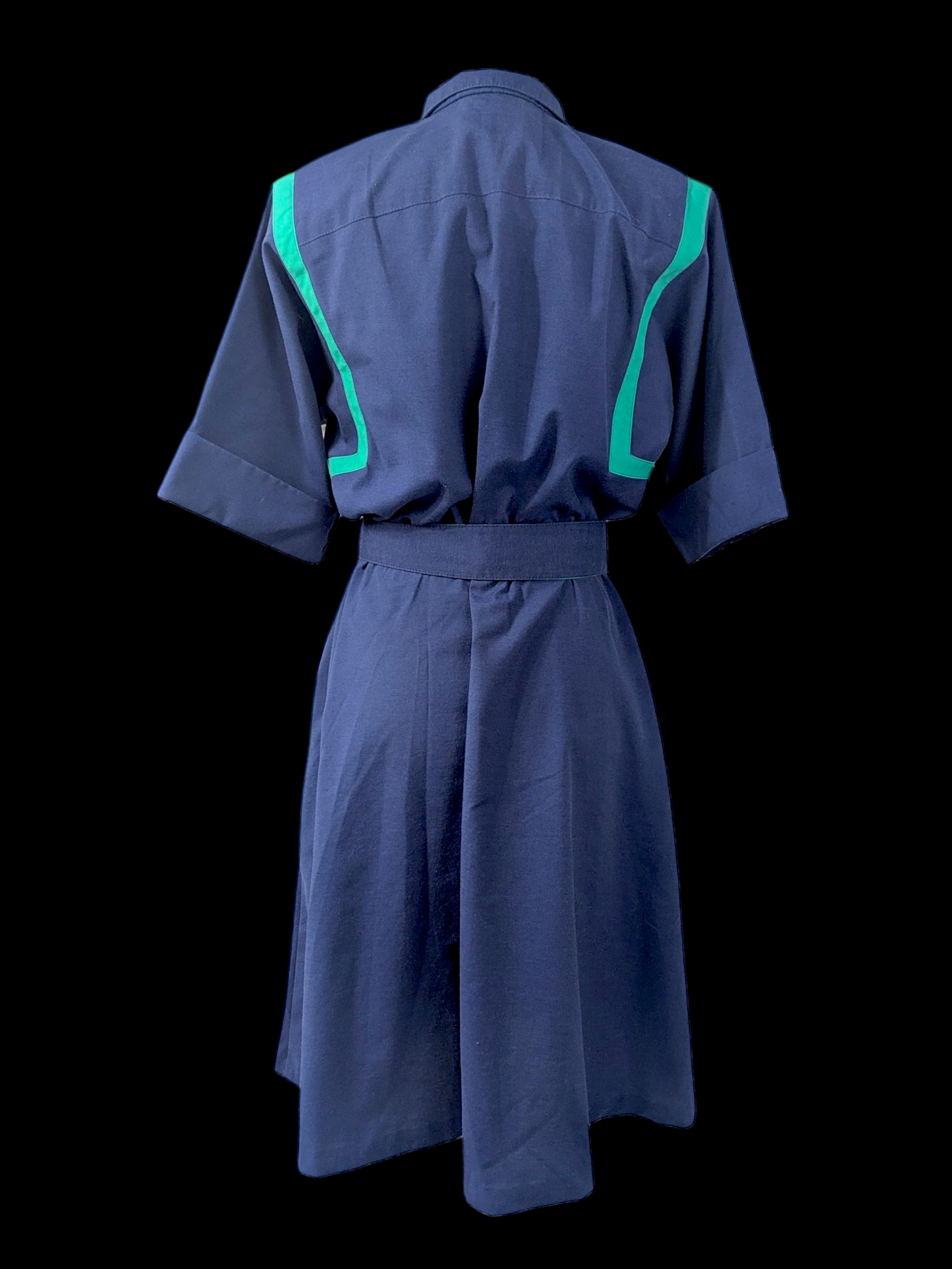 1980s Vintage Willi of California Navy and Teal Blue Elastic Waist House Dress