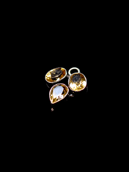 Vintage Three Stone Pear and Oval Cut Genuine Golden Citrine Sterling Silver Pendant